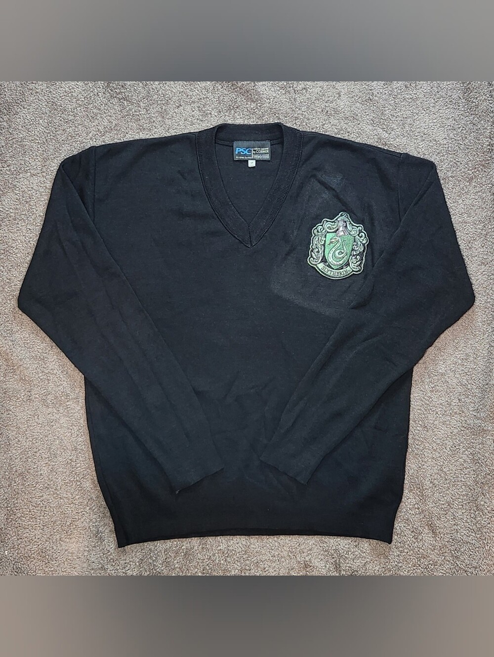 Black Slytherin Harry Potter Long Sleeve V-Neck Pullover Sweater Vintage VTG